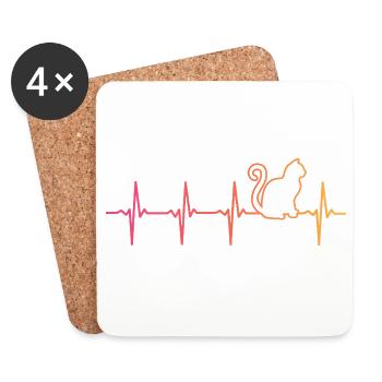 Sunset Cat Heartbeat Cats - Coasters (set of 4) - white - Front