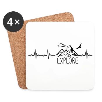 Explore Mountain Mountain Heartbeat Frequency Pulse ECG - Coasters (set of 4) - white - Front