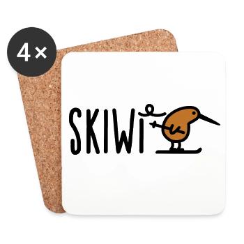 Skiwi lustiges Skifahren Kiwi Vogel Neuseeland Cartoon - Untersetzer (4er-Set) - Weiß - Vorne