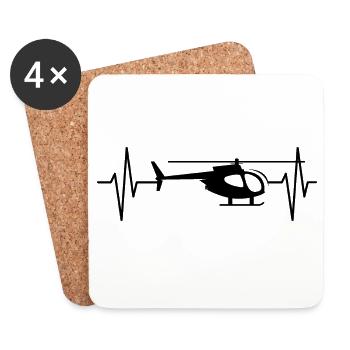 Heli Helicopter Pulse Symbol Heartbeat Pulse ECG - Dessous de verre (lot de 4) - blanc - Devant