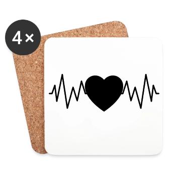 Coeur rythme cardiaque - Dessous de verre (lot de 4) - blanc - Devant