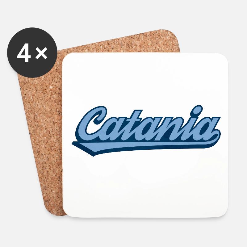 Catania Küstenretro Schriftzug - Untersetzer (4er-Set) - Weiß