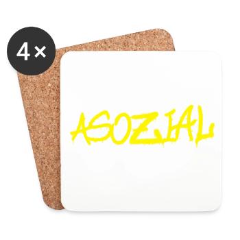 Asozial - Malle & Party-Spruch - Untersetzer (4er-Set) - Weiß - Vorne