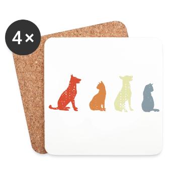 Vintage Cats and Dogs - Coasters (set of 4) - white - Front