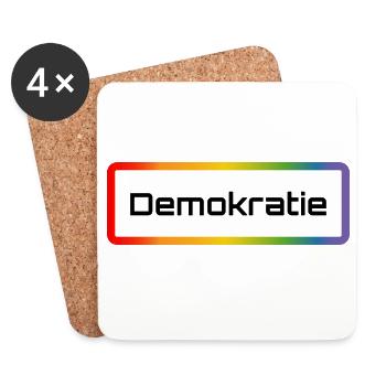 Regenbogen T-Shirt mit Schriftzug Demokratie - Untersetzer (4er-Set) - Weiß - Vorne
