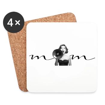 Maman - Mégaphone - Maman - Superwoman - Femme forte - Dessous de verre (lot de 4) - blanc - Devant