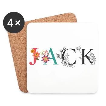JACK Namenskunst mit gestickten Blumen - Untersetzer (4er-Set) - Weiß - Vorne