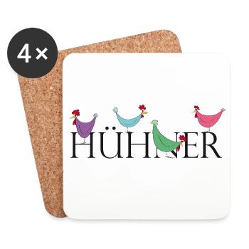 Humorvolle Hühner mit Wortspiel - Untersetzer (4er-Set) - Weiß - Vorne