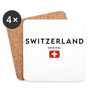 Drapeau suisse, fabriqué en Suisse - Dessous de verre (lot de 4) - blanc - Devant