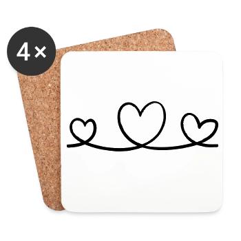 Graphique linéaire Trois cœurs – Motif minimaliste - Dessous de verre (lot de 4) - blanc - Devant