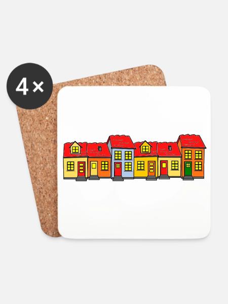 Hyggelige Häuser / Hygge-Straße - Untersetzer (4er-Set) - Weiß