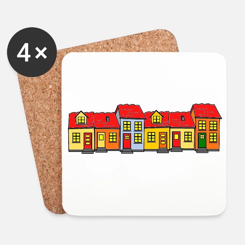 Hyggelige Häuser / Hygge-Straße - Untersetzer (4er-Set) - Weiß
