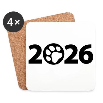 Hund 2026, Haustier 2026, Pfote 2026 - Untersetzer (4er-Set) - Weiß - Vorne