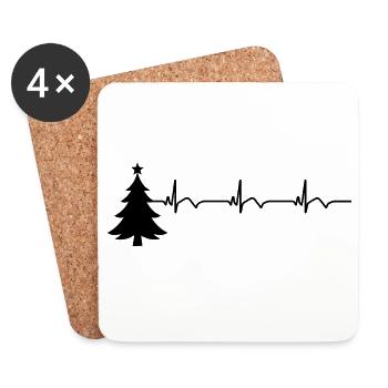 Christmas Tree ECG Heartbeat Christmas Ugly - Coasters (set of 4) - white - Front