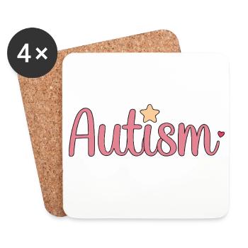 Pink Autism with Star - Coasters (set of 4) - white - Front