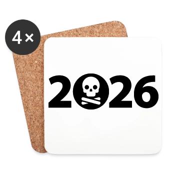 Pirat 2026, Totenkopf 2026, Halloween 2026 - Untersetzer (4er-Set) - Weiß - Vorne