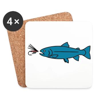 Fliegenfischen Forelle Biss Köder Vektor - Untersetzer (4er-Set) - Weiß - Vorne