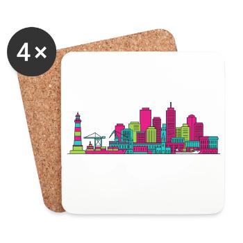 Genoa City Skyline Lighthouse Modern Line Art - Coasters (set of 4) - white - Front