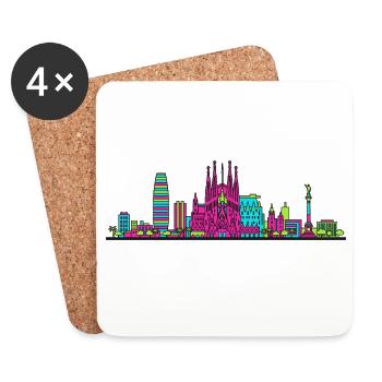 Art de ligne de la Skyline de la Sagrada Familia de la ville de Barcelone - Dessous de verre (lot de 4) - blanc - Devant