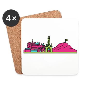 Silhouette du château de la ligne urbaine d’Édimbourg Art moderne en ligne - Dessous de verre (lot de 4) - blanc - Devant