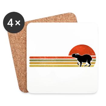 Retro capybara Sonnenuntergang Silhouette - Untersetzer (4er-Set) - Weiß - Vorne