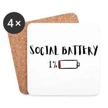 batterie sociale 1 % – Humour Introverti drôle - Dessous de verre (lot de 4) - blanc - Devant
