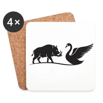 Sanglier et Cygne Silhouettes Noires - Dessous de verre (lot de 4) - blanc - Devant
