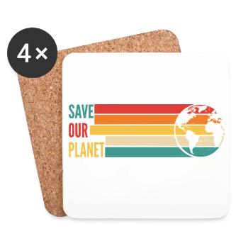 Save Our Planet Shirt Retro Umwelt - Untersetzer (4er-Set) - Weiß - Vorne