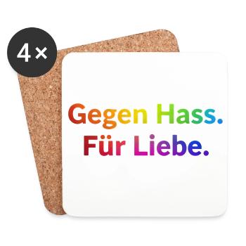 Gegen Hass Für Liebe Spruch Regenbogen Pride CSD - Untersetzer (4er-Set) - Weiß - Vorne