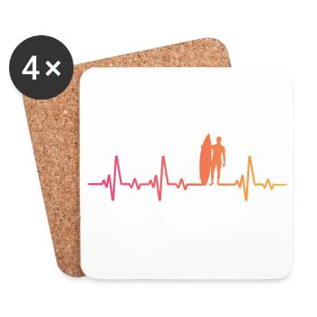 Surf Sunset Heartbeat Surfer Gift - Coasters (set of 4) - white - Front