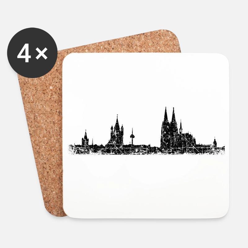 Stadt Köln Kölner Skyline (Vintage/Schwarz) - Untersetzer (4er-Set) - Weiß