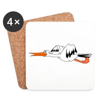 Cigogne en plein vol pour bébé - Dessous de verre (lot de 4) - blanc - Devant
