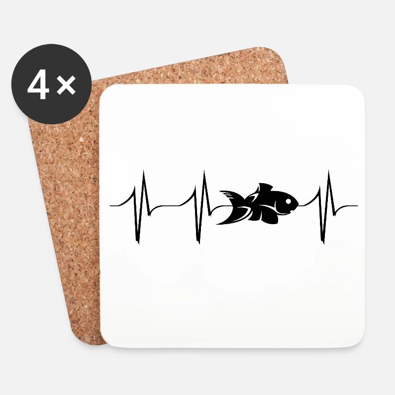 Fisch Herzschlag Meer Tiere Puls Illustration Logo - Untersetzer (4er-Set) - Weiß