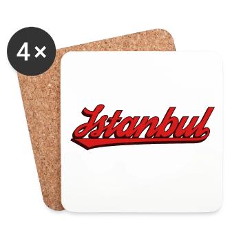 Lettrage d’Istanbul souligné en rouge - Dessous de verre (lot de 4) - blanc - Devant