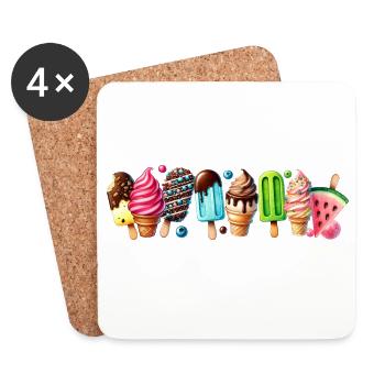 Ajoutez une touche sucrée avec ces motifs de crème glacée colorés - Dessous de verre (lot de 4) - blanc - Devant