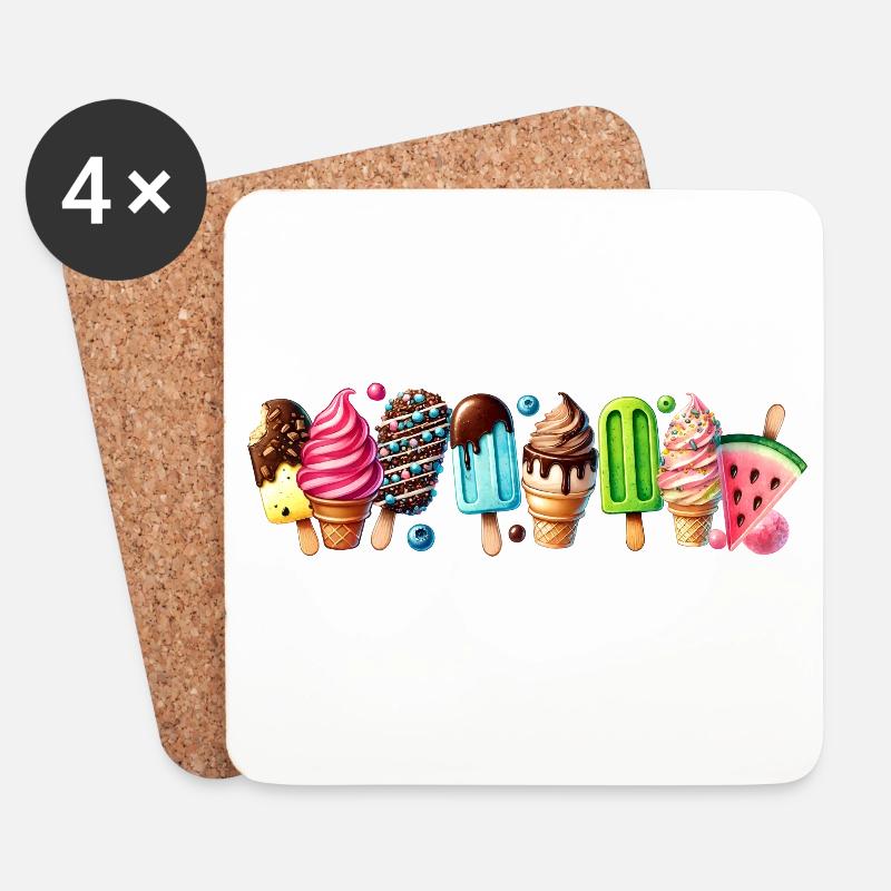 Einen süßen Touch mit diesen bunten Eis-Motiven - Untersetzer (4er-Set) - Weiß