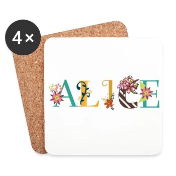 Art du nom ALICE avec des fleurs brodées - Dessous de verre (lot de 4) - blanc - Devant