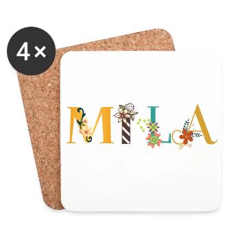 MILA Name Art With Flowers Embroidered - Coasters (set of 4) - white - Front