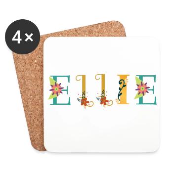 ELLIE Name Art With Flowers Embroidered - Coasters (set of 4) - white - Front