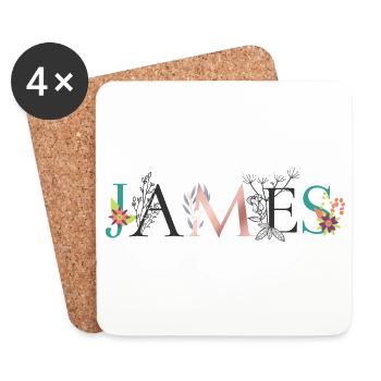JAMES Namenskunst mit gestickten Blumen - Untersetzer (4er-Set) - Weiß - Vorne