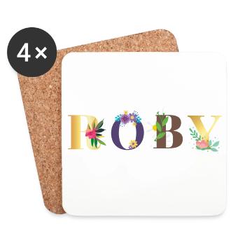 ROBY Namenskunst mit gestickten Blumen - Untersetzer (4er-Set) - Weiß - Vorne