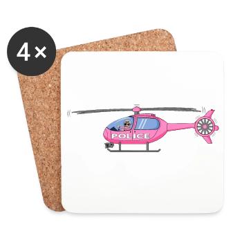 Hélicoptère de la police en rose - Dessous de verre (lot de 4) - blanc - Devant