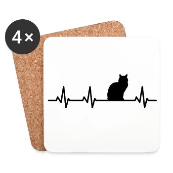 Fréquence cardiaque du chat - Dessous de verre (lot de 4) - blanc - Devant