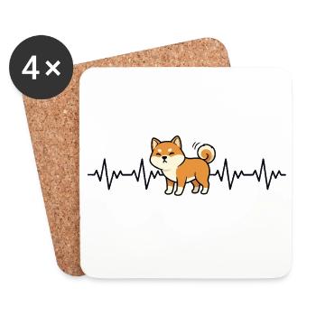 Shiba Inu ECG Battement de cœur - Dessous de verre (lot de 4) - blanc - Devant