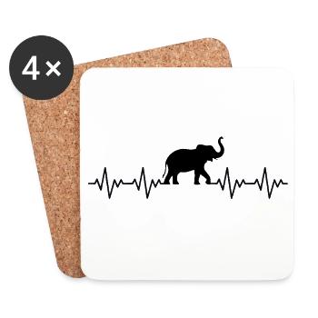 Elephant ECG Heartbeat - Coasters (set of 4) - white - Front
