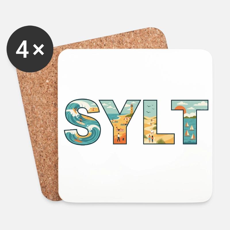 SYLT – Inselleben im Buchstaben-Design - Untersetzer (4er-Set) - Weiß