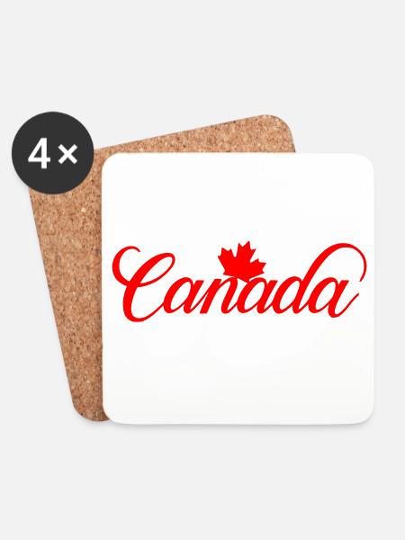 Canada Schriftzug mit Ahornblatt - Untersetzer (4er-Set) - Weiß