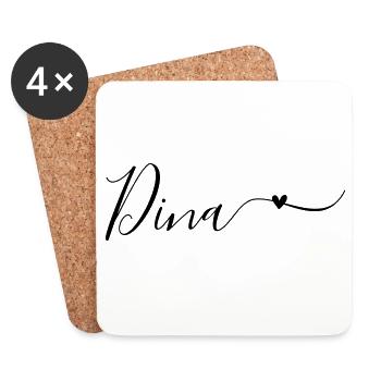 Prénom Dina Prénom décoratif - Dessous de verre (lot de 4) - blanc - Devant