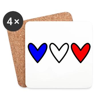 HERZ. FRANKREICH. BLAU. BLAN. ROT. HERZ. PAAR - Untersetzer (4er-Set) - Weiß - Vorne