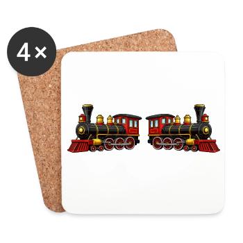 Locomotive à vapeur rouge style rétro - Dessous de verre (lot de 4) - blanc - Devant